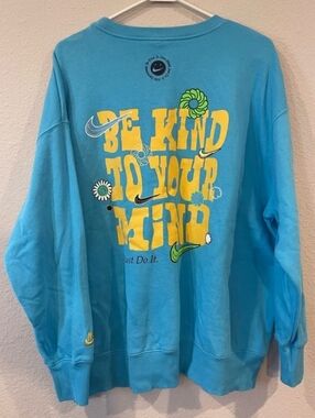 Nike Unisex Blue Overzized Cotton Graphic Be Kind Crewneck Sweatshirt Size Large